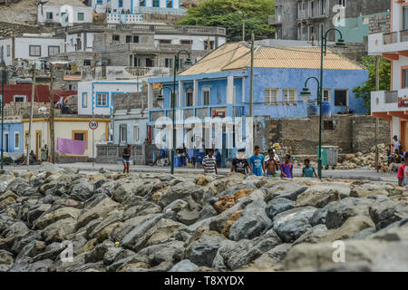 Cape Verde, Cabo Verde archipelago, Brava Island: colorful houses in the harbour of Furna *** Local Caption *** Stock Photo