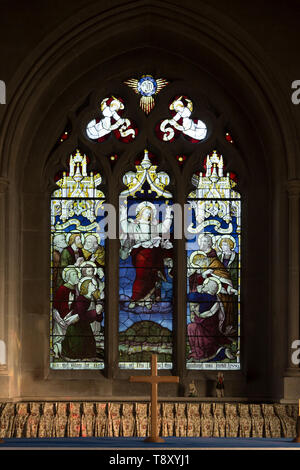 Victorian stained glass window depicting the Ascension by Burlison and Grylls 1889, Urchfont church, Wiltshire, England, UK Stock Photo