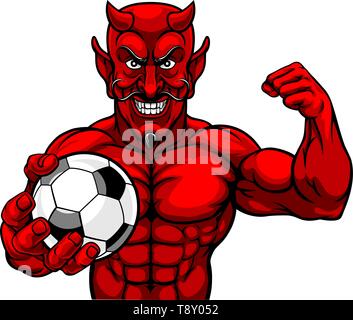 Devil Soccer Football Sports Mascot Holding Ball Stock Vector