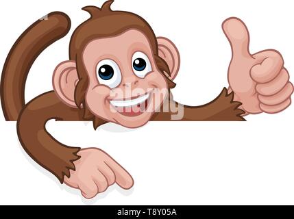 Monkey Cartoon Animal Pointing Thumbs Up Sign Stock Vector