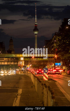 Frankfurter Allee at dusk in Berlin, Germany 2019. Stock Photo
