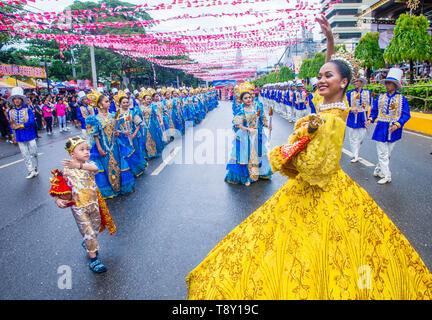 CEBU CITY , PHILIPPINES - JAN 20 : Participants in the Sinulog festival in Cebu city Philippines on January 20 2019. The Sinulog is an annual religiou