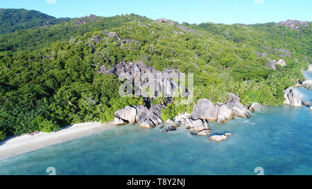 aerial view on anse source d'argent beach on la digue island in seychelles Stock Photo