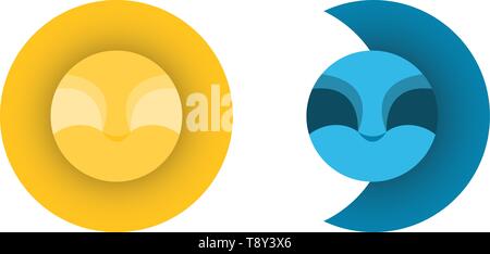 Simple Vector Illustration of Sun and Moon. Stock Vector