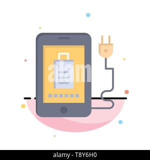 Mobile, Charge, Full, Plug Abstract Flat Color Icon Template Stock Vector