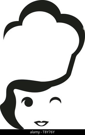Chef woman with cook hat icon logo vector. Minimal elegant style. Stock Vector