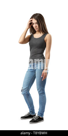 Front View of Young Attractive Woman in Gray Sleeveless Top and Blue Jeans  Standing with Arms Crossed on Chest Isolated Stock Image - Image of arms,  ideal: 146006895