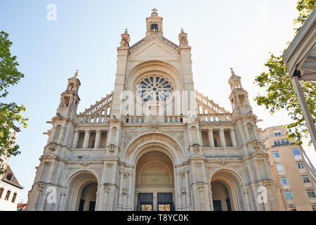 Brussels, Belgium - May 15, 2019:  Front side of the St. Catherine church by a sunny morning day on the St. Catherine square in Brussels, Belgium Stock Photo