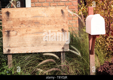 Wooden sign for words  on nature house background white white vintage letter post box Stock Photo