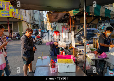 Xia Lin Scallion Pancake. A famous scallion pancake street vendor in Tainan, Taiwan. Stock Photo