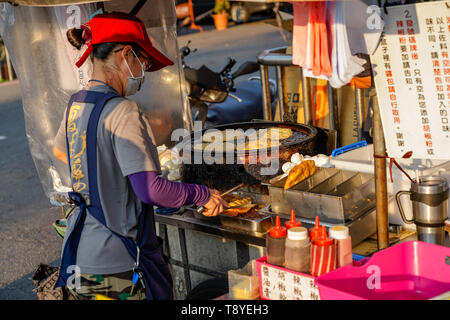 Xia Lin Scallion Pancake. A famous scallion pancake street vendor in Tainan, Taiwan. Stock Photo