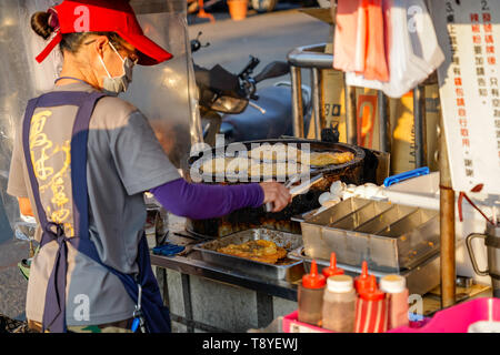 Xia Lin Scallion Pancake. A famous scallion pancake street vendor in Tainan, Taiwan. Stock Photo