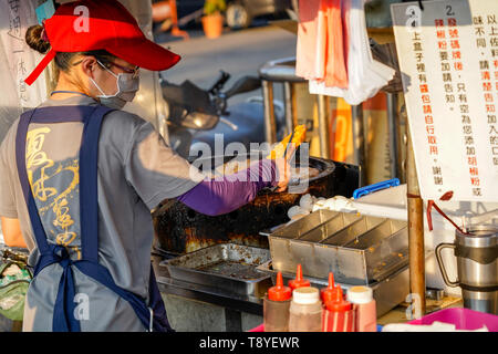 Xia Lin Scallion Pancake. A famous scallion pancake street vendor in Tainan, Taiwan. Stock Photo