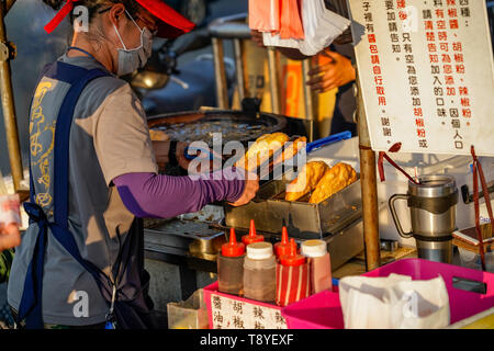 Xia Lin Scallion Pancake. A famous scallion pancake street vendor in Tainan, Taiwan. Stock Photo