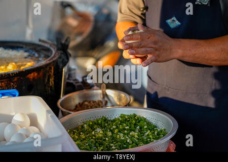 Xia Lin Scallion Pancake. A famous scallion pancake street vendor in Tainan, Taiwan. Stock Photo