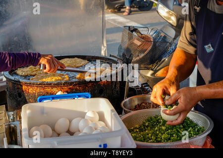 Xia Lin Scallion Pancake. A famous scallion pancake street vendor in Tainan, Taiwan. Stock Photo