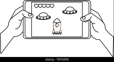 Smartphone videogames app cartoons in black and white Stock Vector