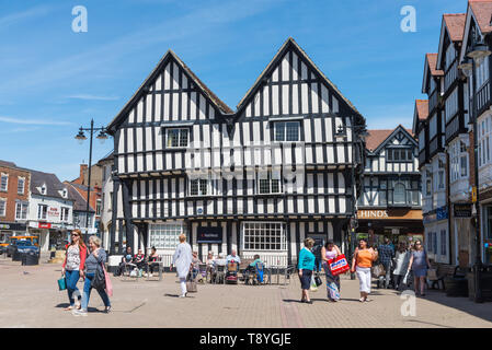 Branch of Natwest bank in a black and white timber framed building in Market Square in the centre of the market town of Evesham, Worcestershire, UK Stock Photo