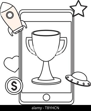 Smartphone videogames app cartoons in black and white Stock Vector