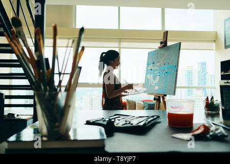 People Girl Woman Painting In Lab For Arts Hobby Work Stock Photo