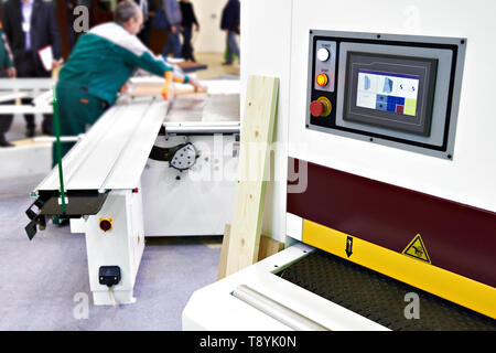 Control panel of machine on wood craft factory Stock Photo