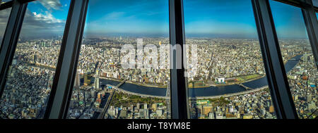 Tokyo, Japan - February 25 2017 : A panoramic view from the Tokyo Skytree middle level Stock Photo