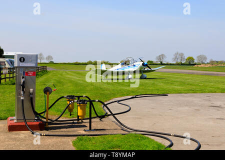 Jodel parked near re-fuelling pumps at the Former RAF Breighton airfield in the East Riding of Yorkshire. Home to the Lincoln Aero Club and the Real A