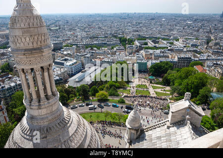 View looking down on Square Louise-Michel from top of Sacre-Coeur Basilica in Montmartre, Paris, France Stock Photo