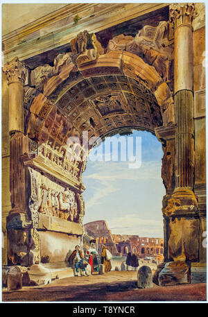 The Arch of Titus and the Coliseum, Rome, painting by Thomas Hartley Cromek, 1846 Stock Photo