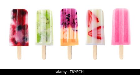 Assortment of fruit popsicles isolated on a white background Stock Photo