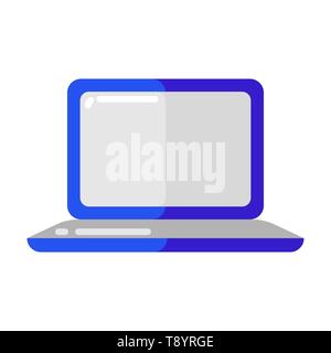 Icon of blue laptop in flat style. Stock Vector