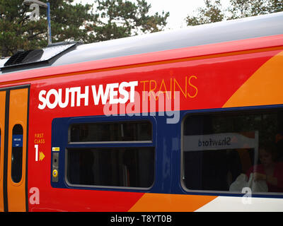 South West Trains carriages at Shawford Railway Station,Hampshire, England, UK Stock Photo