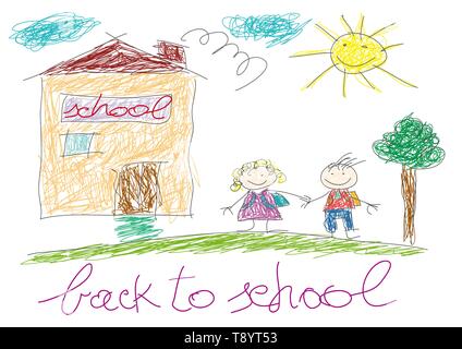 573 Line Art Kids Going School Images, Stock Photos, 3D objects, & Vectors  | Shutterstock