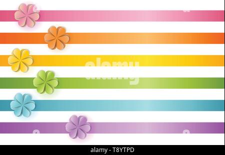 Abstract vector background with colorful stripes and paper art flower Stock Vector