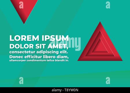Abstract polygon vector background with triangle shape and text space - red and turquoise color Stock Vector