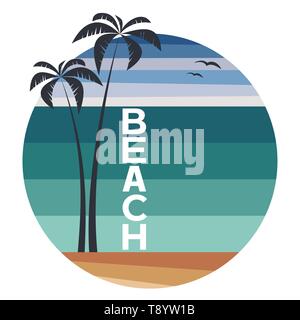 Summer logo template with palms and text beach on circle shape - vector illustration Stock Vector