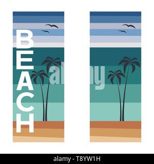 Summer banners template with palms and text beach - vector illustration Stock Vector
