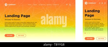 Landing page template desktop PC and mobile adaptive version. Minimal geometric fading effect background. Dynamic volume lines composition. Vector des Stock Vector