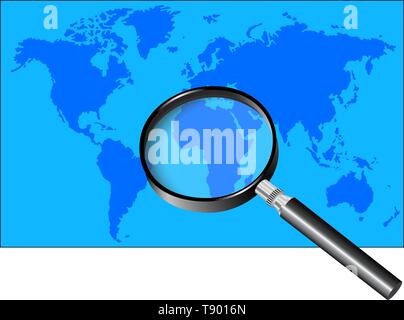 Magnifier and World Map Stock Vector