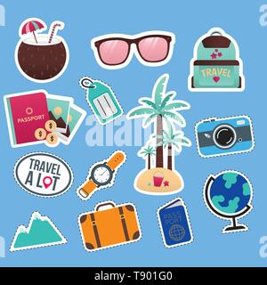 Premium Vector  Set of cute vector summer travel stickers in