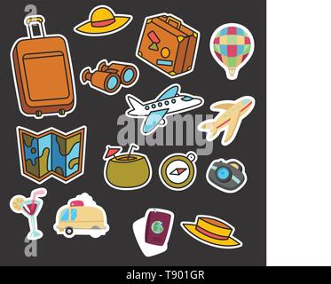 Vector travel sticker and label set with famous countries, cities