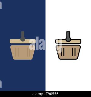 Basket, Cart, Shopping, Spring  Icons. Flat and Line Filled Icon Set Vector Blue Background Stock Vector