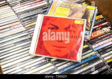 Nadarzyn, Poland, May 11, 2019: Michael Jackson CD album Invincible 2001 on display for sale, famous American musician and singer, collection of CDs Stock Photo