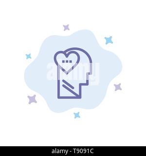 Feelings, Love, Mind, Head Blue Icon on Abstract Cloud Background Stock Vector