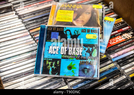 Nadarzyn, Poland, May 11, 2019: Ace of Base CD album Singles of the 90s on display for sale, famous Swedish pop group, collection of CD music albums Stock Photo