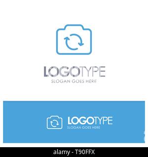 Camera, Refresh, Basic, Ui Blue outLine Logo with place for tagline Stock Vector