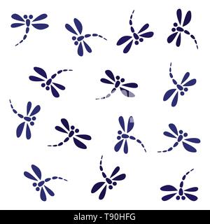 Dragonfly seamless pattern vector. Blue dragonflies on white background. Stock Vector