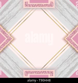 Pink grey abstract geometry background for wedding, cosmetic, 8 march, parfume shops Stock Vector