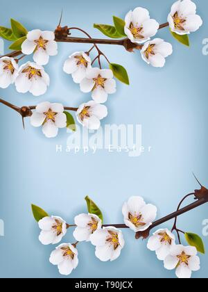 Cherry flowers border Vector realistic branches. Spring blossom. Holiday card Stock Vector