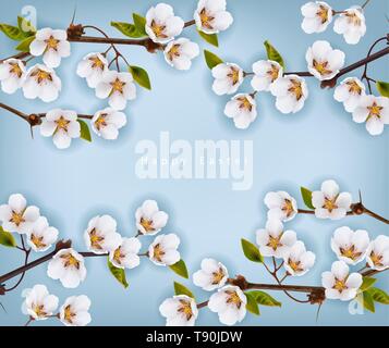 Cherry flowers border Vector realistic branches. Spring blossom. Holiday card Stock Vector